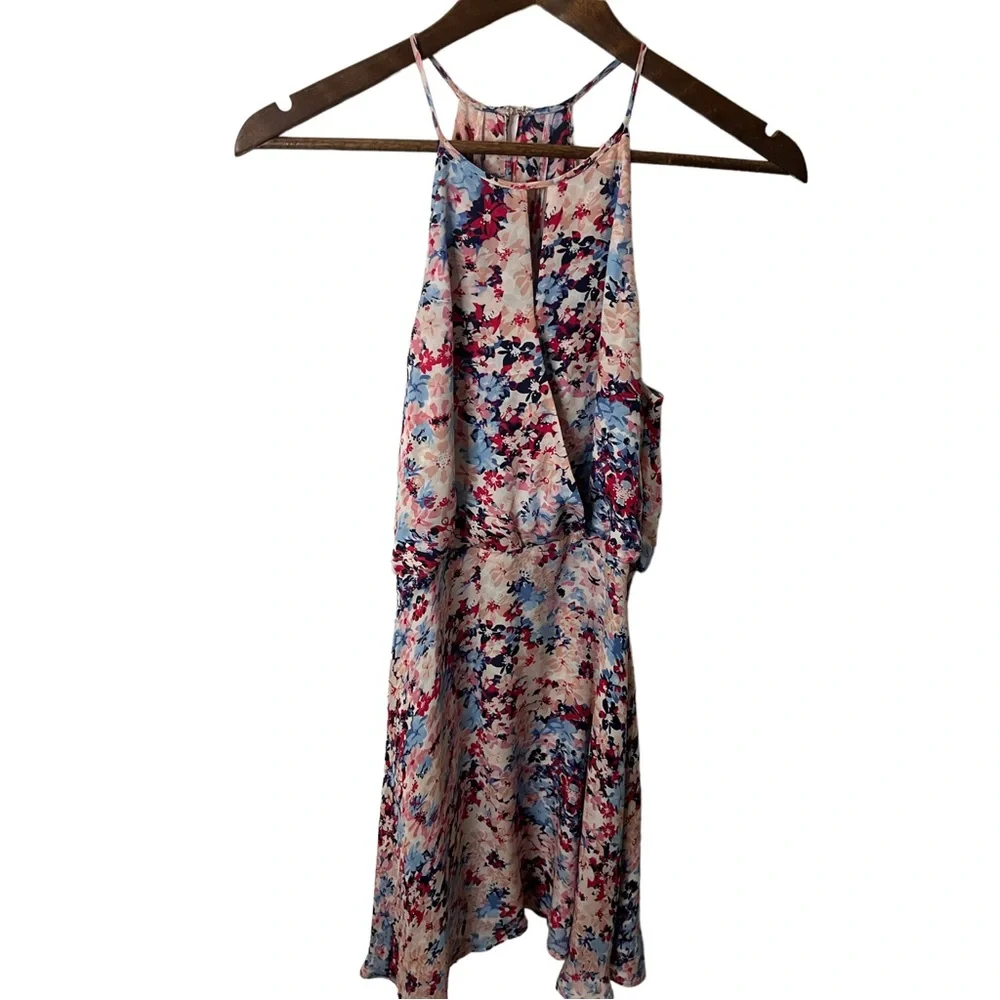 PARKER 100% SILK FLORAL CRISS CROSS FRONT STRAPPY FLOWY DRESS SIZE MEDIUM - Picture 1 of 16